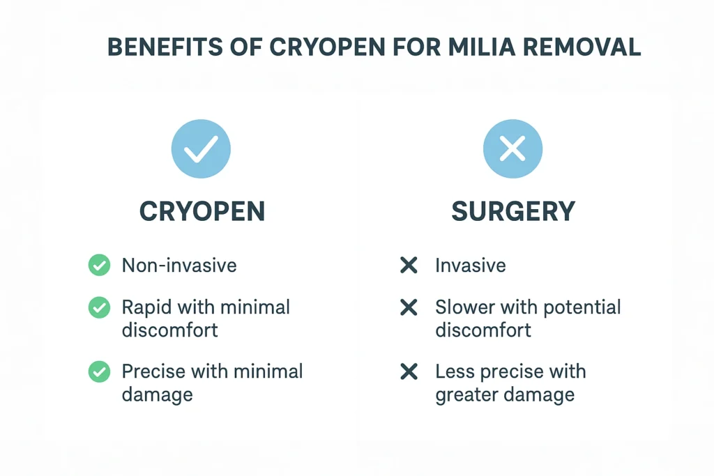 Benefits of cryopen for milia removal St John's Wood compared to surgical treatments.